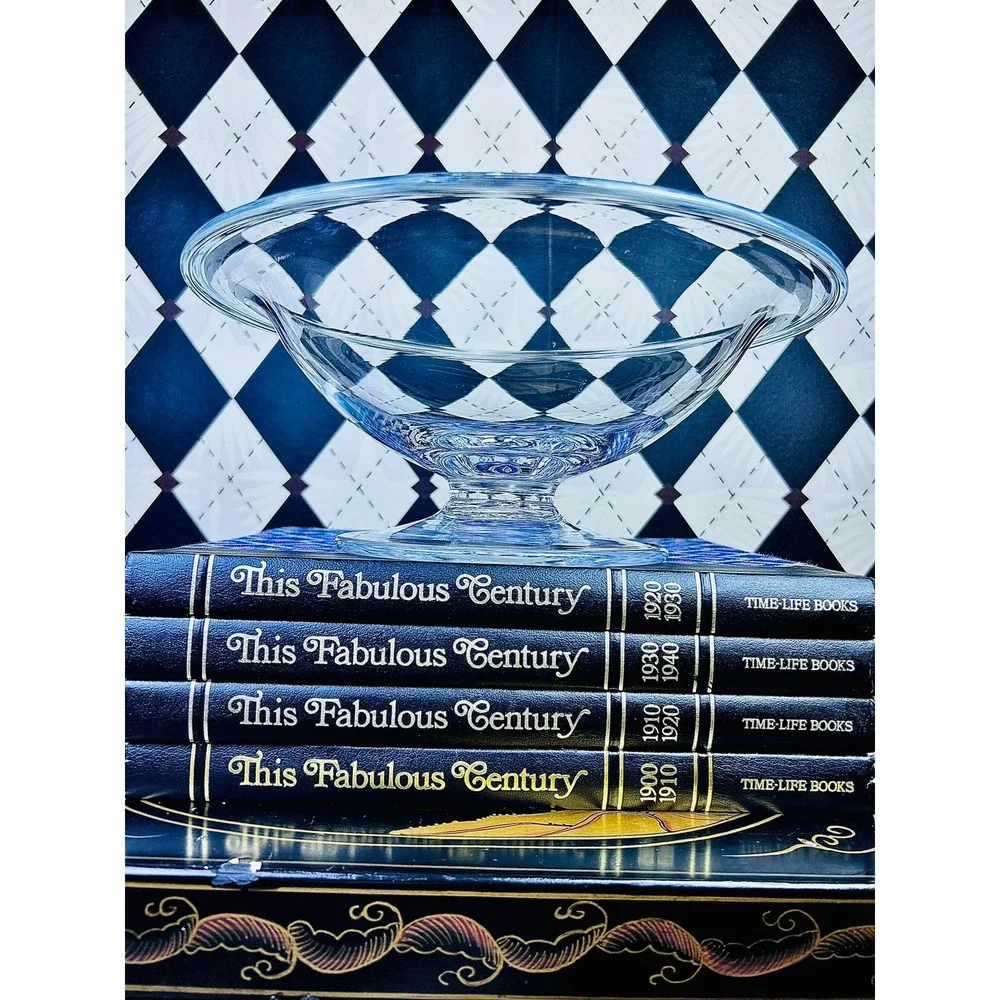 Vintage Wide 12 Inch Clear Glass Centerpiece Bowl‎ Pedestal Compote